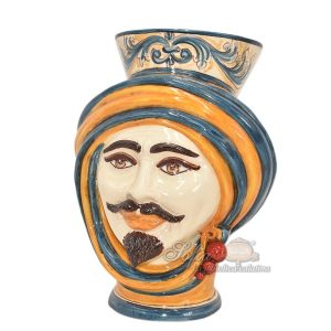 Testa h 30 corona liscia c/ornato blu/arancio maschio bianco