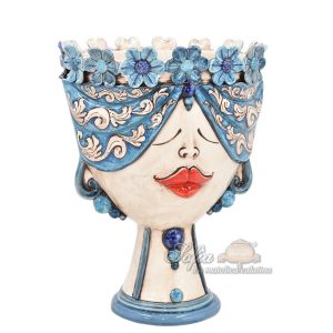 Testa h 30 zahira c/fiori ornato blu madreperla colorato femmina