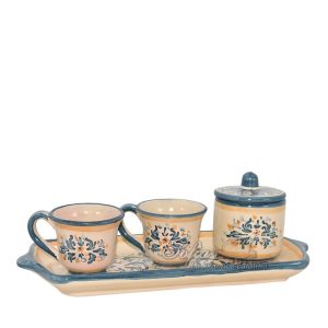 Set da Cucina 2 tazze + zuccheriera c/vassoio s. d'arte blu arancio