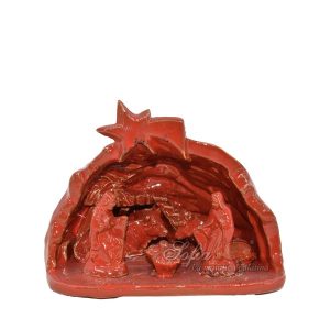 Natività grotta piccola ovale h 10 rosso fuoco