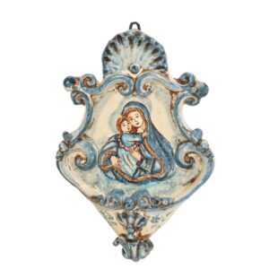 Acquasantiera piccola appl 15x25 madonna c/gesù mono blu