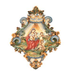 Acquasantiera maxi appl triangolare 35x45 angeli musici tricolore