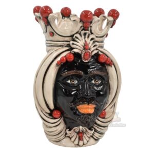 Testa h 38 madreperla antichizzato c/espressione c/perline rosse maschio moro