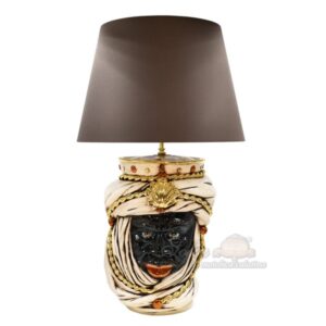 Lume testa h 40 tuareg corona liscia madreperla antichizzato oro e lustri maschio moro (h70 c/paralume Ø45)