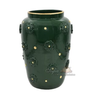 Vaso con rosone h 37 verde antico e oro