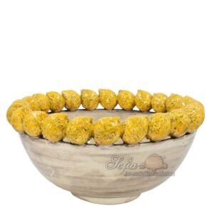 Centrotavola limoni gialli con piede basso 2°M Ø 33 madreperla colorato