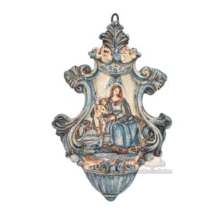 Acquasantiera media appl 19x30 madonna valderice mono blu