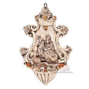 Acquasantiera media appl 19x30 madonna valderice madreperla antichizzato oro e lustri