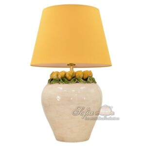 Lume boccia h 27 limoni e foglie madreperla colorato (h57 c/paralume Ø35 Horus)