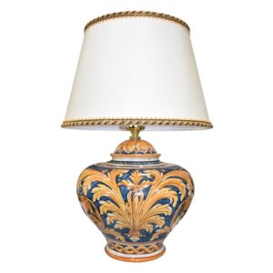 Lume palla h 35 ornato fondo blu (h66 c/paralume Ø45)