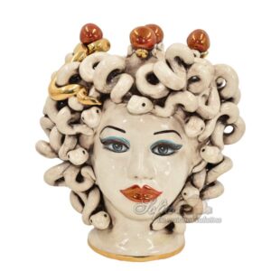 Testa h 28 medusa c/corona madreperla antichizzato c/espressione oro e lustri