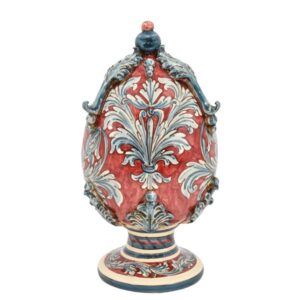 Uovo c/piede h 25 plastico sofia ornato blu/bordeaux