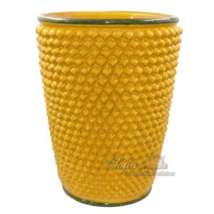 Vaso a pigna h 50 senape con bordo verde