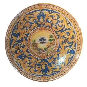 Piatto Ø 43 c/veliero ornato fondo blu