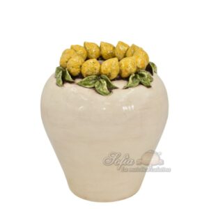 Vaso boccia h 27 limoni gialli e foglie verdi madreperla colorato
