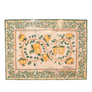 Tavolo con mattonelle 80x60 decoro limoni e s. d'arte verde/arancio