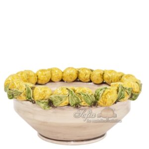 Centrotavola a fasce Ø 38 limoni gialli con foglie madreperla colorato