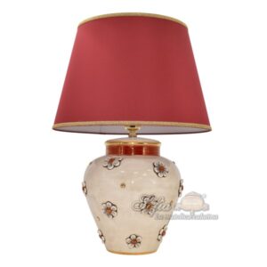 Lume boccia c/fiori h 27 madreperla antichizzato oro e lustri (h57 c/paralume Ø40)