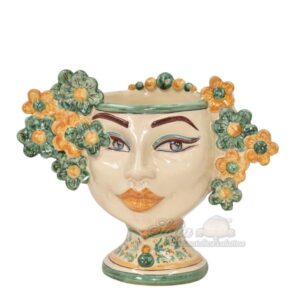 Testa h 20 c/fiori c/espressione s. d'arte verde/arancio femmina