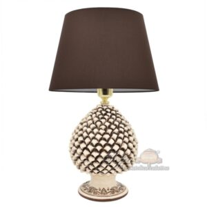 Lume pigna artigianale h 35 madreperla antichizzato c/piede decoro sicily (h65 c/paralume Ø40)