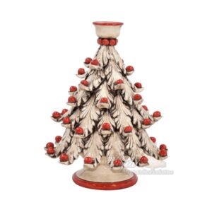 Albero di natale a candeliere 3°M h 25 madreperla antichizzato c/palline rosse