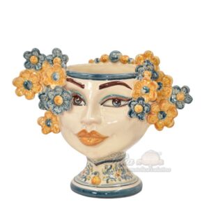 Testa h 20 c/fiori c/espressione s. d'arte blu/arancio femmina