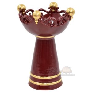 Vaso a coppa pallina c/piede h 30 bordeaux/oro