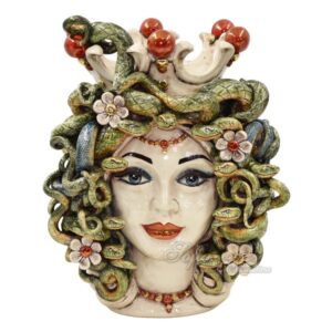 Testa h 38 medusa con fiori madreperla antichizzato oro lustri c/espressione