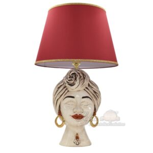 Lume testa sognia h 40 madreperla antichizzato oro lustri femmina viso bianco (h63 c/paralume Ø40)