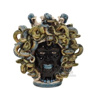 Testa h 25 turbante medusa madreperla colorato perline blu maschio moro