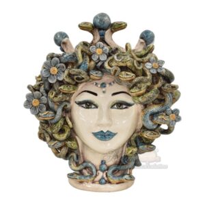 Testa h 30 medusa c/fiori madreperla colorato mono blu