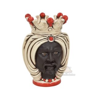 Testa h 25 turbante madreperla antichizzato c/perline rosse c/espressione maschio moro viso opaco