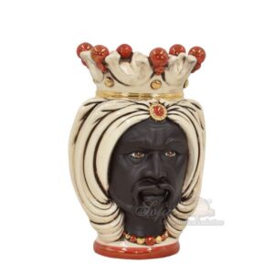 Testa h 25 turbante madreperla antichizzato oro e lustri maschio moro viso opaco