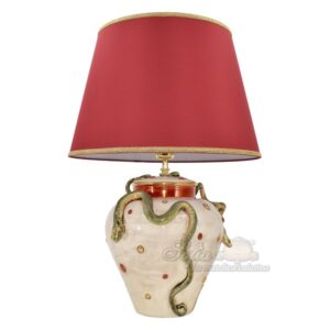 Lume Eden h 30 madreperla oro e lustri (paralume Ø 40 bordeaux/oro)
