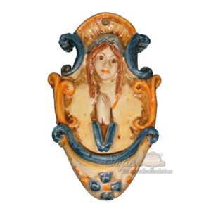 Acquasantiera piccola madonna 2° M h 15 blu/arancio - Bomboniera