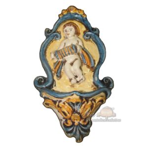 Acquasantiera piccola fisarmonica h 17 blu/arancio - Bomboniera