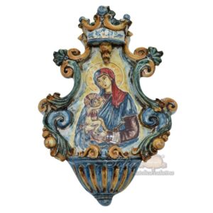 Acquasantiera media appl 19x30 Madonna del Pillerio tricolore