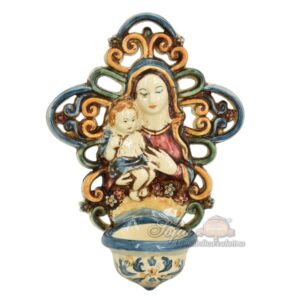 Acquasantiera traforata h 20 madonna blu/arancio