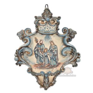 Acquasantiera grande appl 25x35 sacra famiglia mono blu