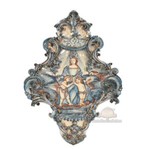 Acquasantiera maxi appl triangolare 35x45 madonna del cardellino mono blu