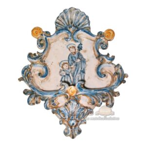 Acquasantiera piccola appl 15x25 san giuseppe c/gesù mono blu