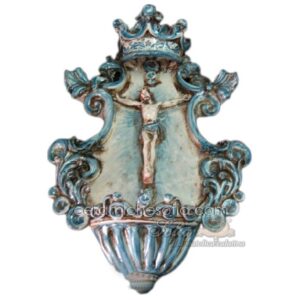 Acquasantiera media appl 19x30 cristo rilievo mono blu