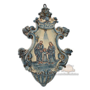 Acquasantiera media appl 19x30 sacra famiglia mono blu