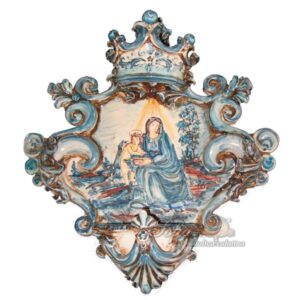 Acquasantiera grande appl 25x35 madonna valderice mono blu