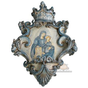 Acquasantiera grande appl 25x35 madonna della lettera mono blu
