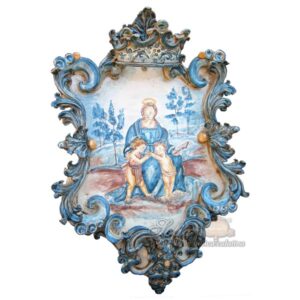 Acquasantiera maxi appl rettangolare 35x45 madonna del cardellino mono blu
