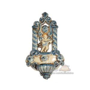 Acquasantiera traforata h 11 angelo c/chitarra mono blu - Bomboniera