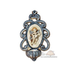 Acquasantiera traforata h 11 angelo c/chitarra mono blu - Bomboniera