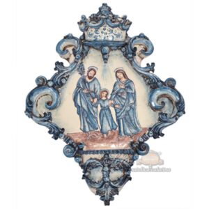 Acquasantiera maxi appl triangolare 35x45 sacra famiglia mono blu
