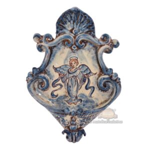 Acquasantiera piccola appl 15x25 angelo in piedi mono blu